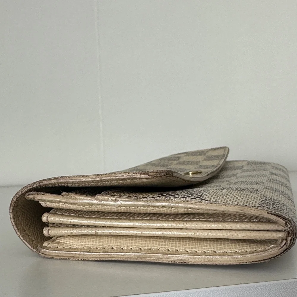Authentic Louis Vuitton Damier Azur Long Wallet with UNBRANDED Gold PLATED CHAIN
